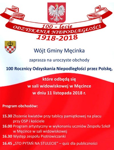 Uroczyste obchody 100 Rocznicy Odzyskania Niepodległości przez Polskę