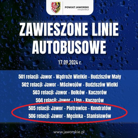 informacja zawieszone linie